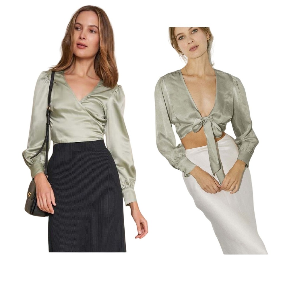 Whimsy + Row Lauren Silky Blouse‎ Sage M